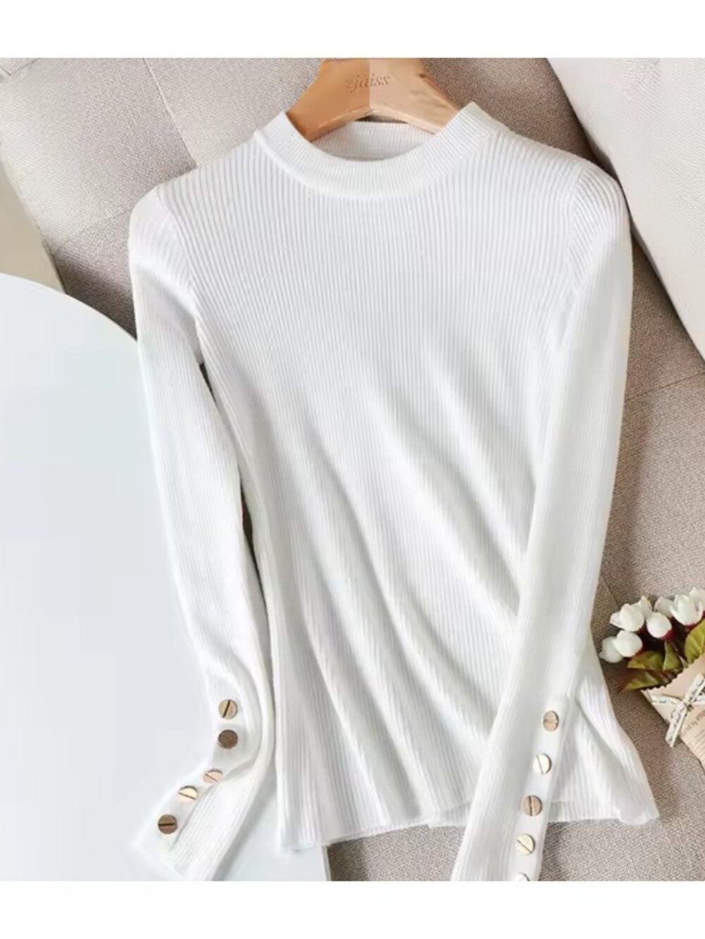 DAIMARAN Women's Sweater Long Sleeve Slim Fit White Size L